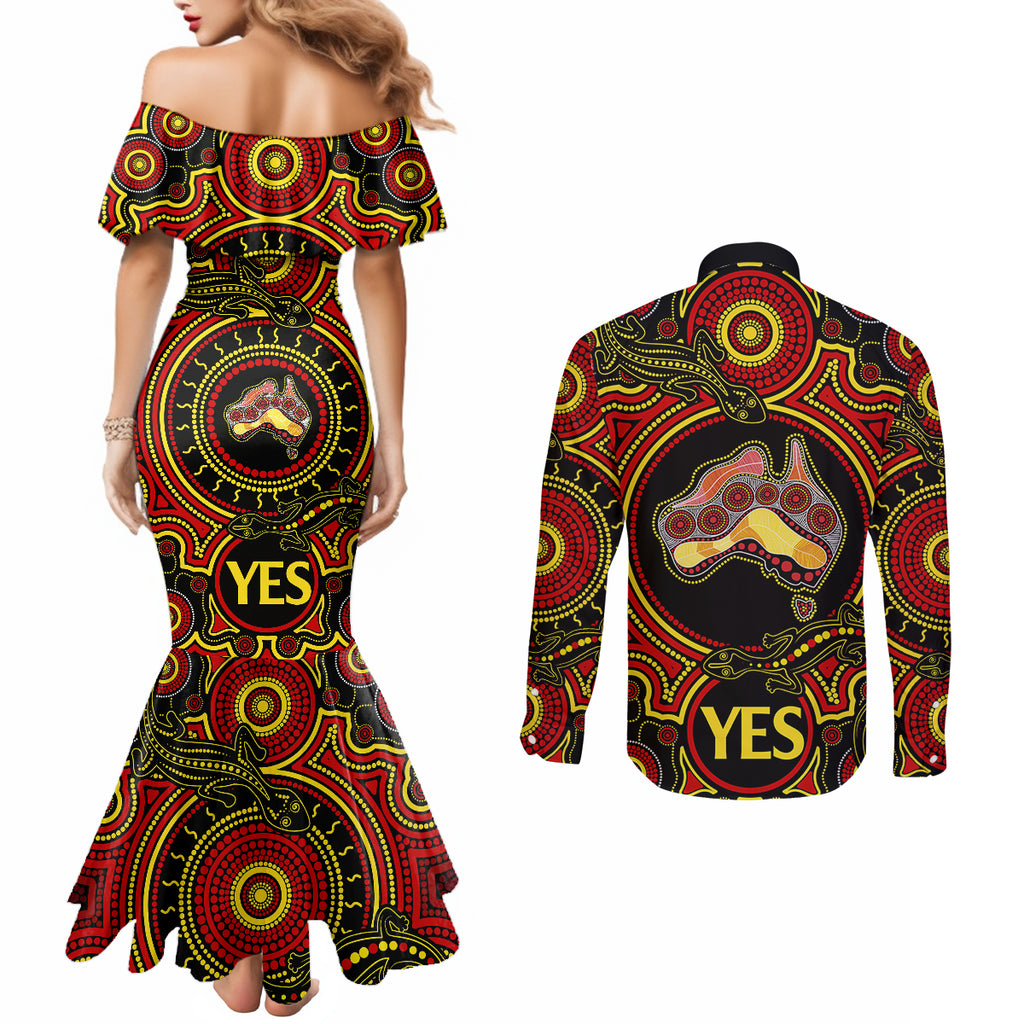 australia-vote-yes-couples-matching-mermaid-dress-and-long-sleeve-button-shirts-indigenous-voice-2023-maps-to-parliament-australia