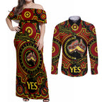 australia-vote-yes-couples-matching-off-shoulder-maxi-dress-and-long-sleeve-button-shirts-indigenous-voice-2023-maps-to-parliament-australia