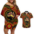 australia-vote-yes-couples-matching-off-shoulder-short-dress-and-hawaiian-shirt-indigenous-voice-2023-maps-to-parliament-australia