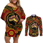 australia-vote-yes-couples-matching-off-shoulder-short-dress-and-long-sleeve-button-shirts-indigenous-voice-2023-maps-to-parliament-australia