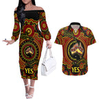 australia-vote-yes-couples-matching-off-the-shoulder-long-sleeve-dress-and-hawaiian-shirt-indigenous-voice-2023-maps-to-parliament-australia