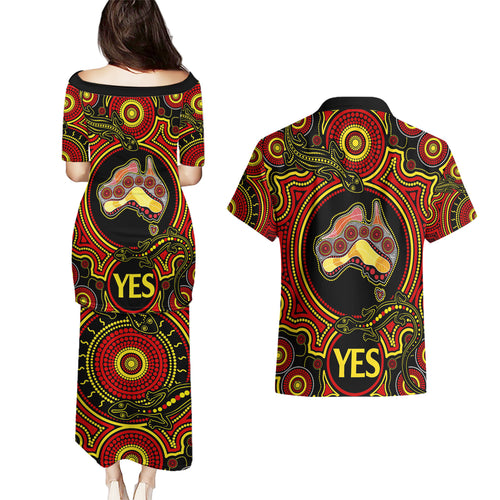 australia-vote-yes-couples-matching-puletasi-dress-and-hawaiian-shirt-indigenous-voice-2023-maps-to-parliament-australia