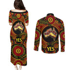 australia-vote-yes-couples-matching-puletasi-dress-and-long-sleeve-button-shirts-indigenous-voice-2023-maps-to-parliament-australia