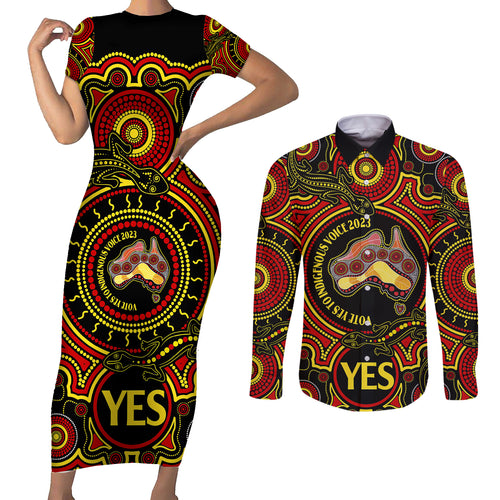 australia-vote-yes-couples-matching-short-sleeve-bodycon-dress-and-long-sleeve-button-shirts-indigenous-voice-2023-maps-to-parliament-australia