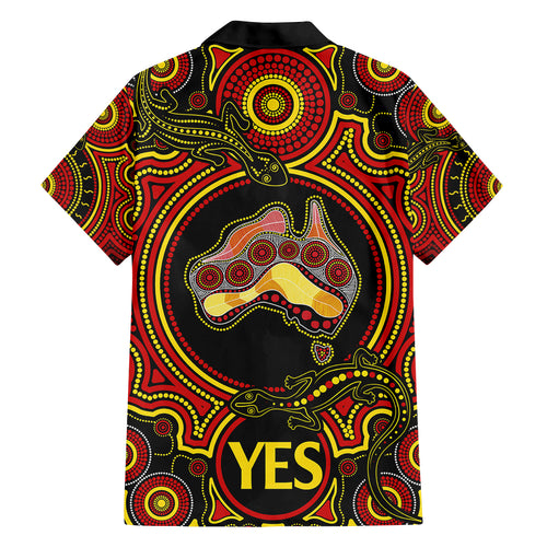 australia-vote-yes-family-matching-off-shoulder-short-dress-and-hawaiian-shirt-indigenous-voice-2023-maps-to-parliament-australia