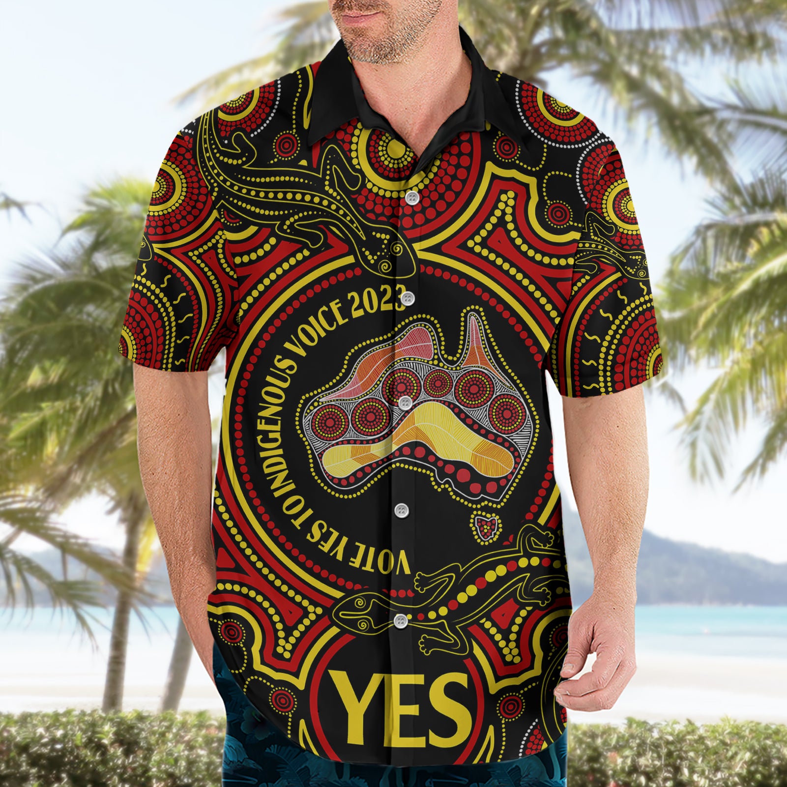australia-vote-yes-hawaiian-shirt-indigenous-voice-2023-maps-to-parliament-australia
