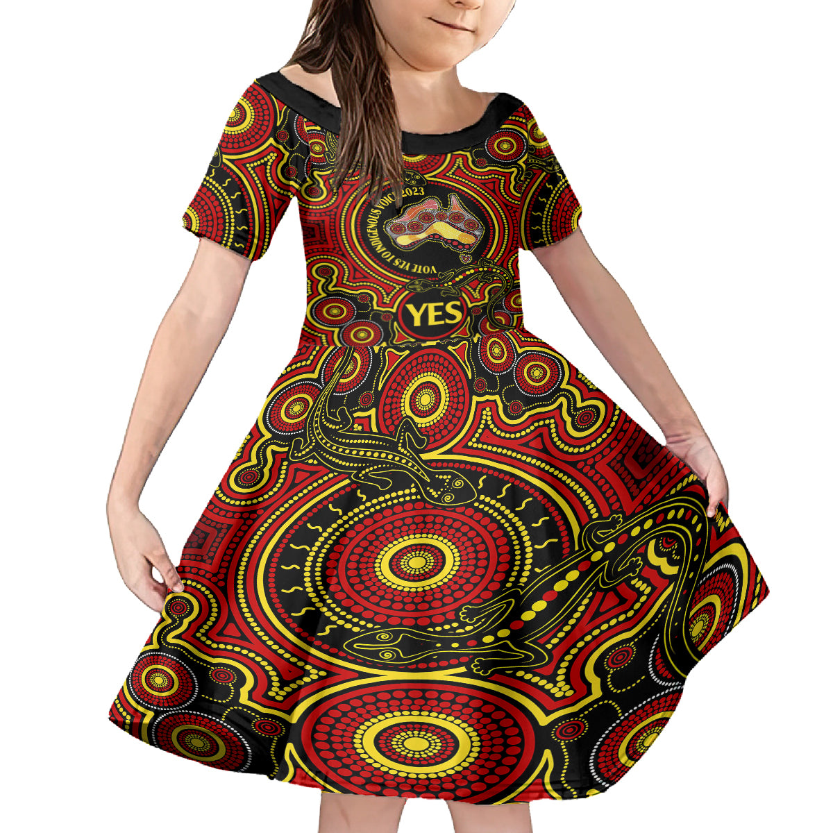 australia-vote-yes-kid-short-sleeve-dress-indigenous-voice-2023-maps-to-parliament-australia