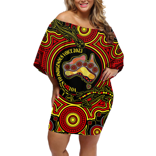 australia-vote-yes-off-shoulder-short-dress-indigenous-voice-2023-maps-to-parliament-australia