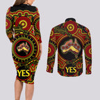 personalised-australia-vote-yes-couples-matching-long-sleeve-bodycon-dress-and-long-sleeve-button-shirts-indigenous-voice-2023-maps-to-parliament-australia