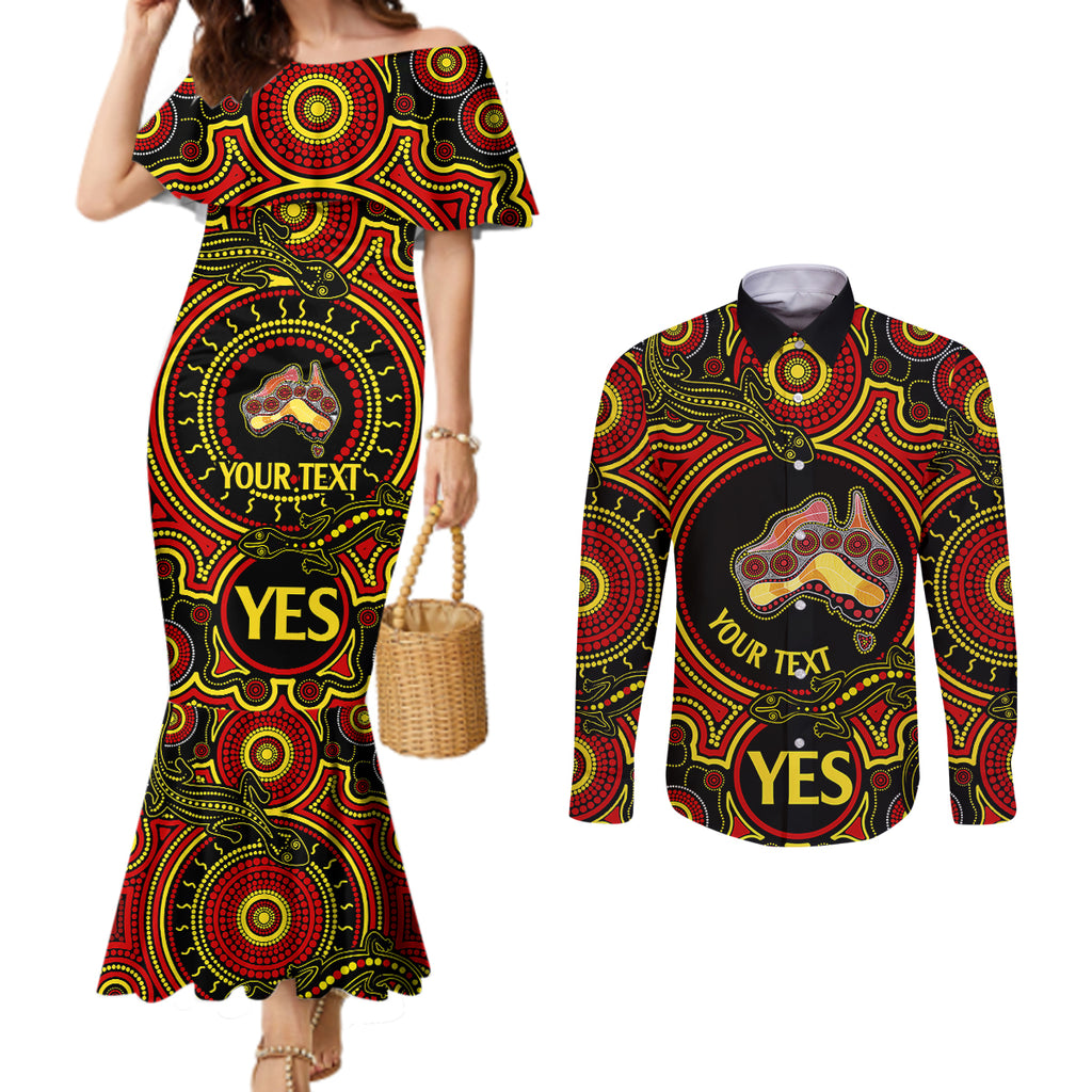 personalised-australia-vote-yes-couples-matching-mermaid-dress-and-long-sleeve-button-shirts-indigenous-voice-2023-maps-to-parliament-australia