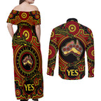 personalised-australia-vote-yes-couples-matching-off-shoulder-maxi-dress-and-long-sleeve-button-shirts-indigenous-voice-2023-maps-to-parliament-australia