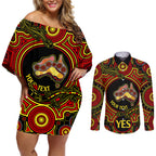 personalised-australia-vote-yes-couples-matching-off-shoulder-short-dress-and-long-sleeve-button-shirts-indigenous-voice-2023-maps-to-parliament-australia