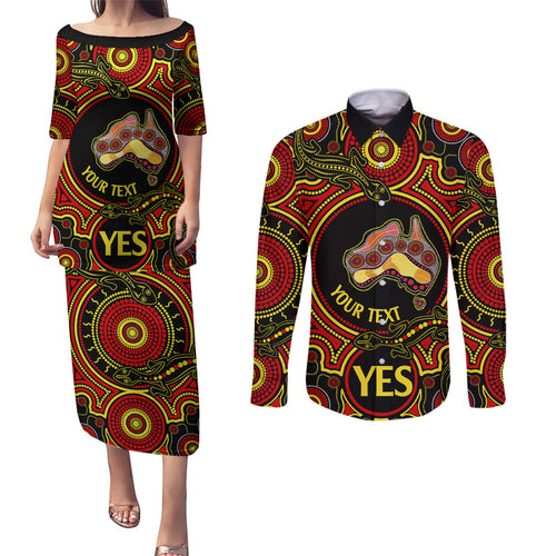 personalised-australia-vote-yes-couples-matching-puletasi-dress-and-long-sleeve-button-shirts-indigenous-voice-2023-maps-to-parliament-australia