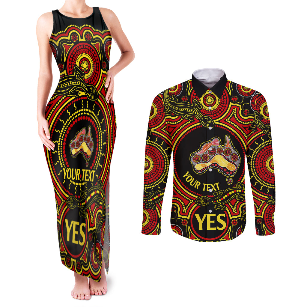 personalised-australia-vote-yes-couples-matching-tank-maxi-dress-and-long-sleeve-button-shirts-indigenous-voice-2023-maps-to-parliament-australia
