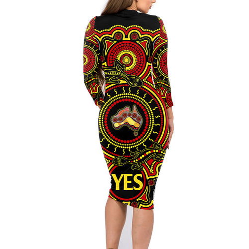 personalised-australia-vote-yes-family-matching-long-sleeve-bodycon-dress-and-hawaiian-shirt-indigenous-voice-2023-maps-to-parliament-australia