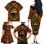Personalised Australia Vote YES Family Matching Off Shoulder Long Sleeve Dress and Hawaiian Shirt Indigenous Voice 2023 Maps to Parliament Australia LT9