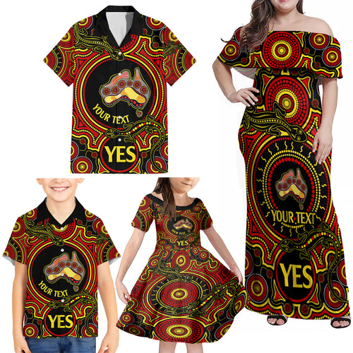 personalised-australia-vote-yes-family-matching-off-shoulder-maxi-dress-and-hawaiian-shirt-indigenous-voice-2023-maps-to-parliament-australia