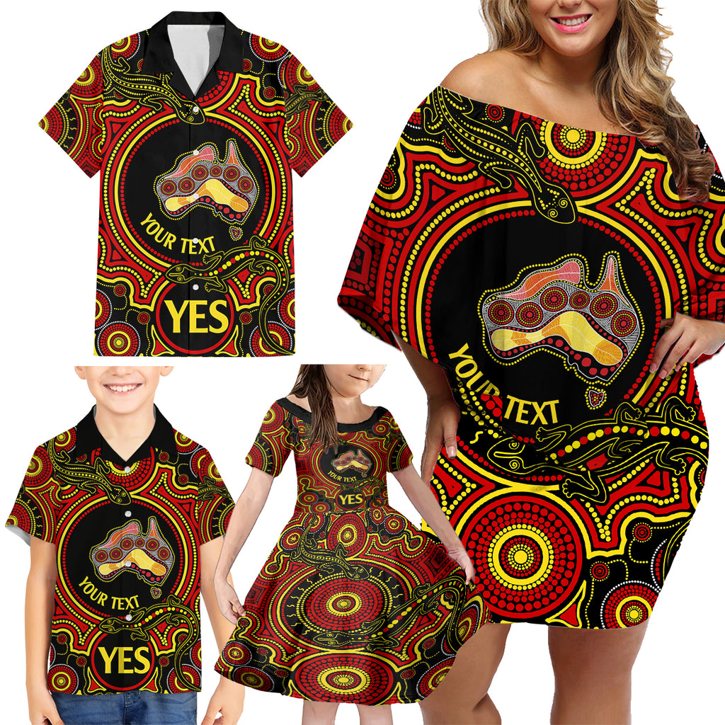 personalised-australia-vote-yes-family-matching-off-shoulder-short-dress-and-hawaiian-shirt-indigenous-voice-2023-maps-to-parliament-australia