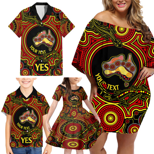 personalised-australia-vote-yes-family-matching-off-shoulder-short-dress-and-hawaiian-shirt-indigenous-voice-2023-maps-to-parliament-australia