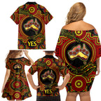 personalised-australia-vote-yes-family-matching-off-shoulder-short-dress-and-hawaiian-shirt-indigenous-voice-2023-maps-to-parliament-australia
