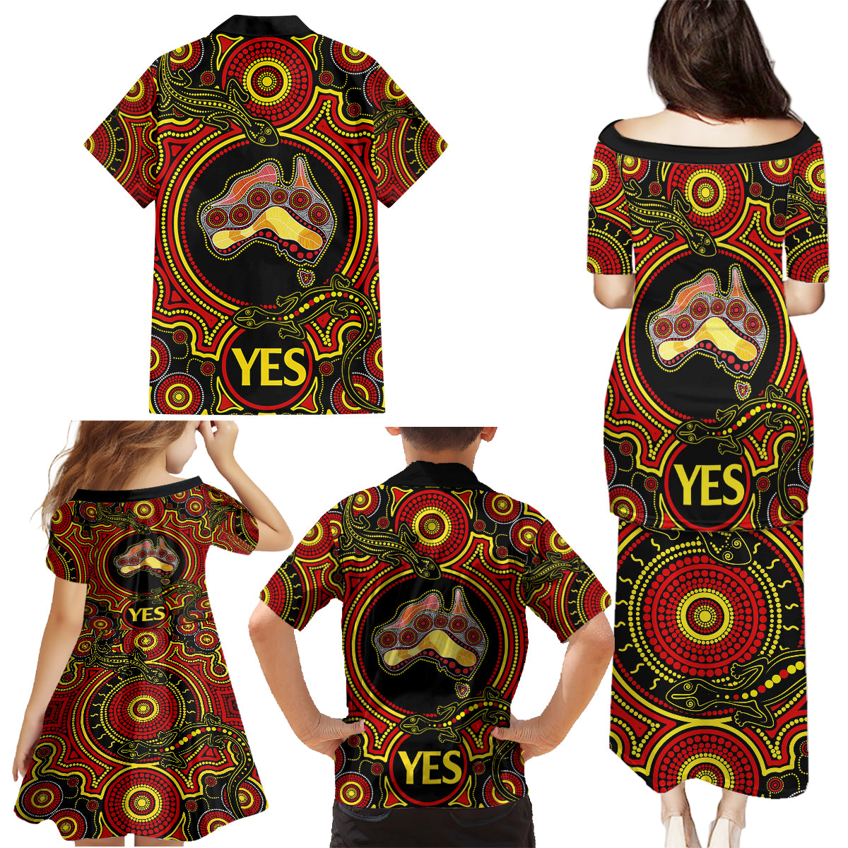 personalised-australia-vote-yes-family-matching-puletasi-dress-and-hawaiian-shirt-indigenous-voice-2023-maps-to-parliament-australia