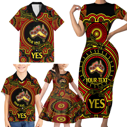 personalised-australia-vote-yes-family-matching-short-sleeve-bodycon-dress-and-hawaiian-shirt-indigenous-voice-2023-maps-to-parliament-australia