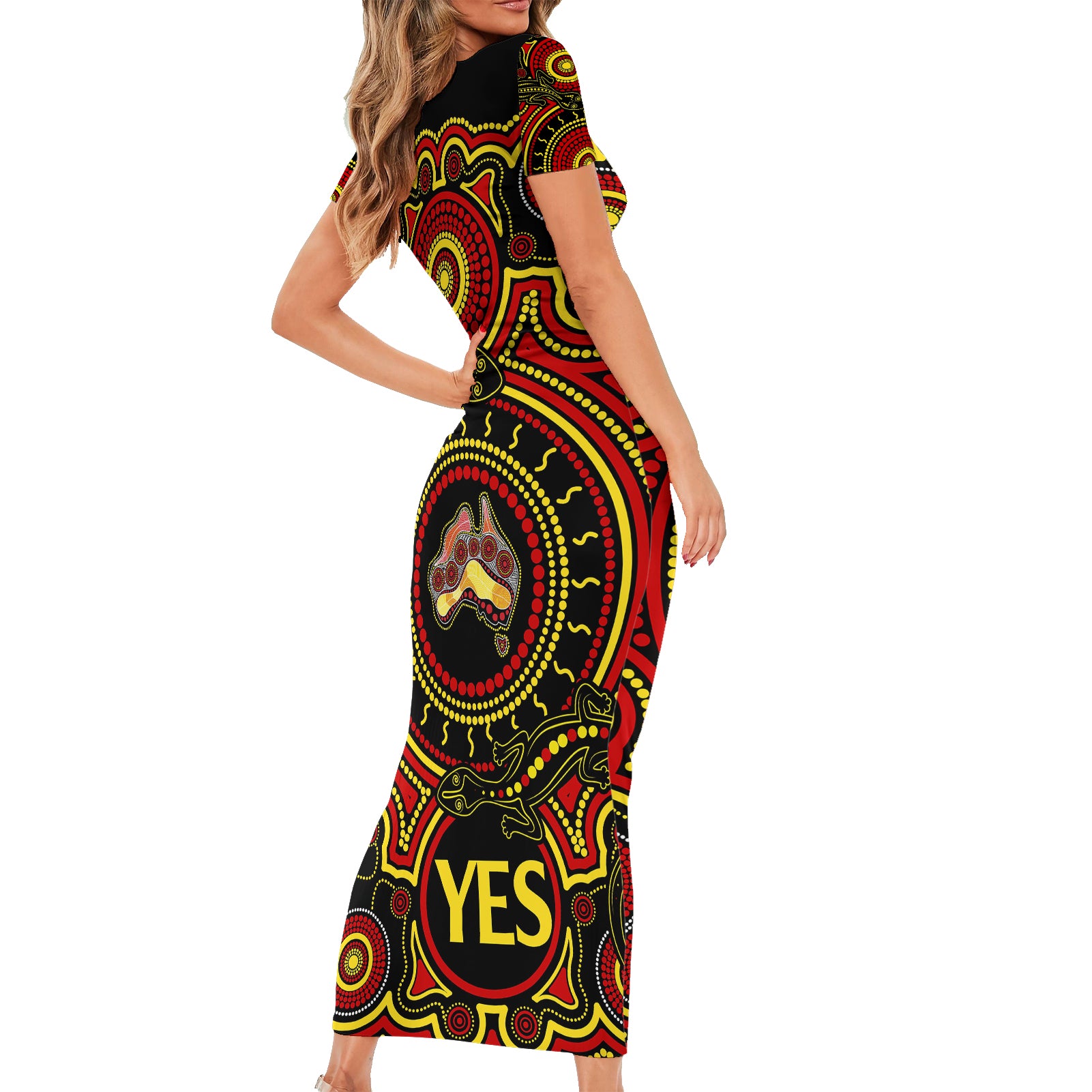 personalised-australia-vote-yes-family-matching-short-sleeve-bodycon-dress-and-hawaiian-shirt-indigenous-voice-2023-maps-to-parliament-australia