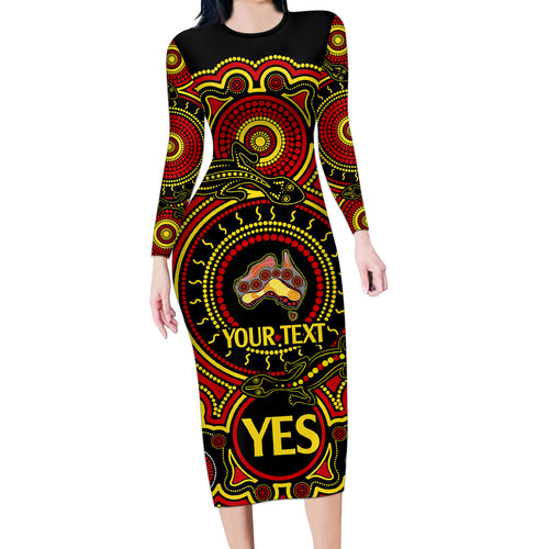 personalised-australia-vote-yes-long-sleeve-bodycon-dress-indigenous-voice-2023-maps-to-parliament-australia