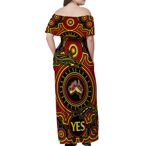 personalised-australia-vote-yes-off-shoulder-maxi-dress-indigenous-voice-2023-maps-to-parliament-australia
