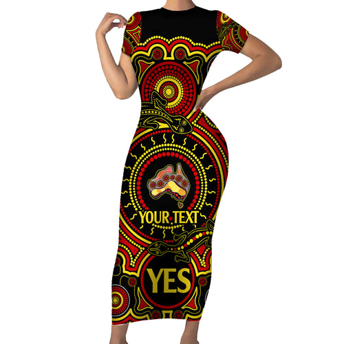personalised-australia-vote-yes-short-sleeve-bodycon-dress-indigenous-voice-2023-maps-to-parliament-australia