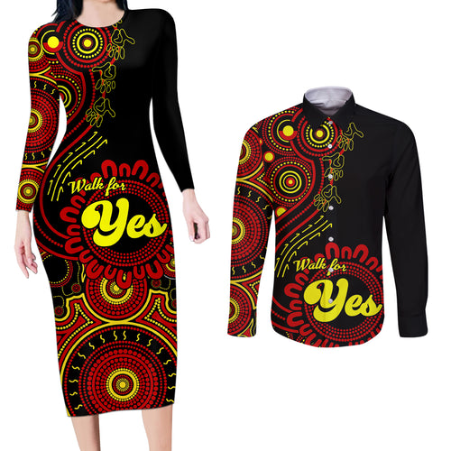 australia-walk-for-yes-couples-matching-long-sleeve-bodycon-dress-and-long-sleeve-button-shirts-indigenous-voice-2023-aboriginal-red-vibe