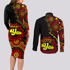 australia-walk-for-yes-couples-matching-long-sleeve-bodycon-dress-and-long-sleeve-button-shirts-indigenous-voice-2023-aboriginal-red-vibe