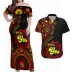 australia-walk-for-yes-couples-matching-off-shoulder-maxi-dress-and-hawaiian-shirt-indigenous-voice-2023-aboriginal-red-vibe