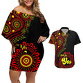 australia-walk-for-yes-couples-matching-off-shoulder-short-dress-and-hawaiian-shirt-indigenous-voice-2023-aboriginal-red-vibe