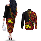 australia-walk-for-yes-couples-matching-off-the-shoulder-long-sleeve-dress-and-long-sleeve-button-shirts-indigenous-voice-2023-aboriginal-red-vibe