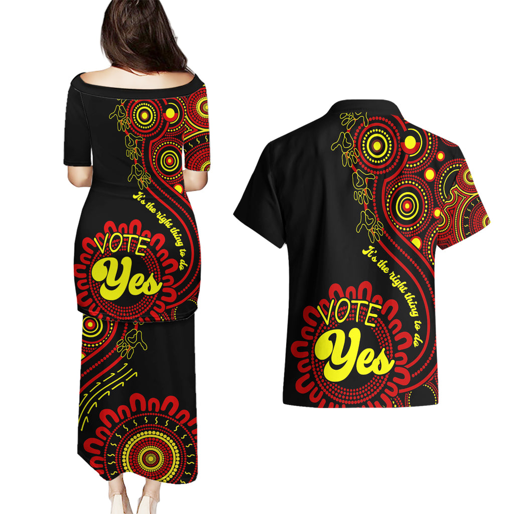 australia-walk-for-yes-couples-matching-puletasi-dress-and-hawaiian-shirt-indigenous-voice-2023-aboriginal-red-vibe
