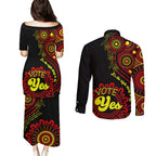 australia-walk-for-yes-couples-matching-puletasi-dress-and-long-sleeve-button-shirts-indigenous-voice-2023-aboriginal-red-vibe
