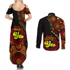 australia-walk-for-yes-couples-matching-summer-maxi-dress-and-long-sleeve-button-shirts-indigenous-voice-2023-aboriginal-red-vibe