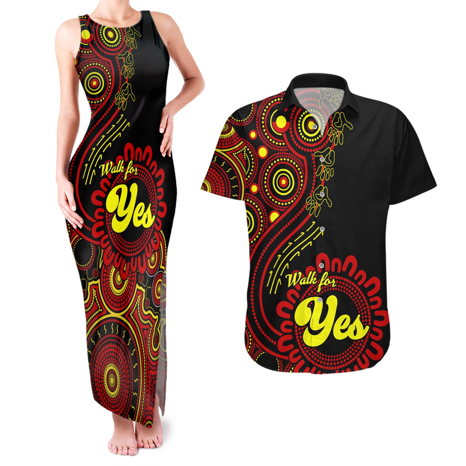 australia-walk-for-yes-couples-matching-tank-maxi-dress-and-hawaiian-shirt-indigenous-voice-2023-aboriginal-red-vibe