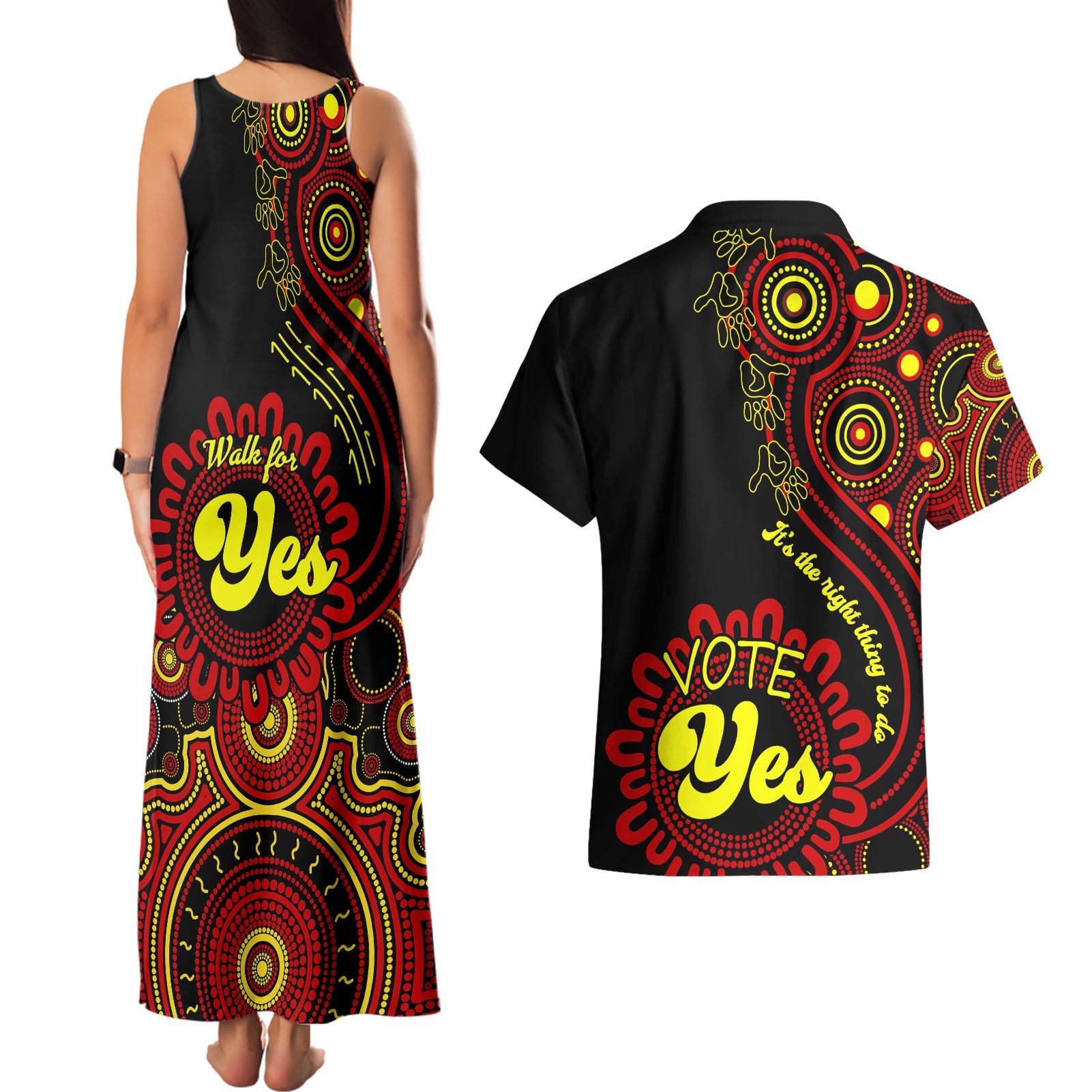 australia-walk-for-yes-couples-matching-tank-maxi-dress-and-hawaiian-shirt-indigenous-voice-2023-aboriginal-red-vibe