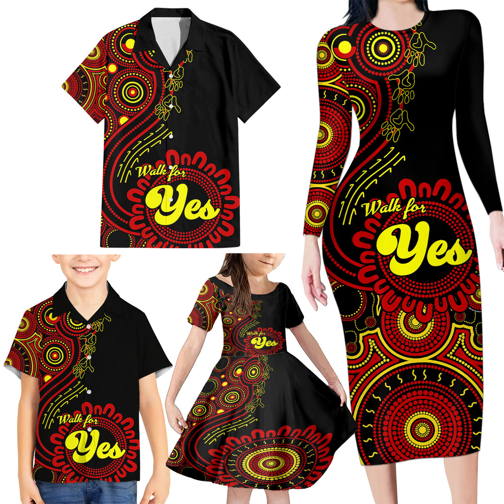 australia-walk-for-yes-family-matching-long-sleeve-bodycon-dress-and-hawaiian-shirt-indigenous-voice-2023-aboriginal-red-vibe