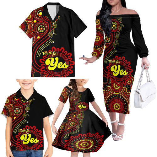 australia-walk-for-yes-family-matching-off-shoulder-long-sleeve-dress-and-hawaiian-shirt-indigenous-voice-2023-aboriginal-red-vibe