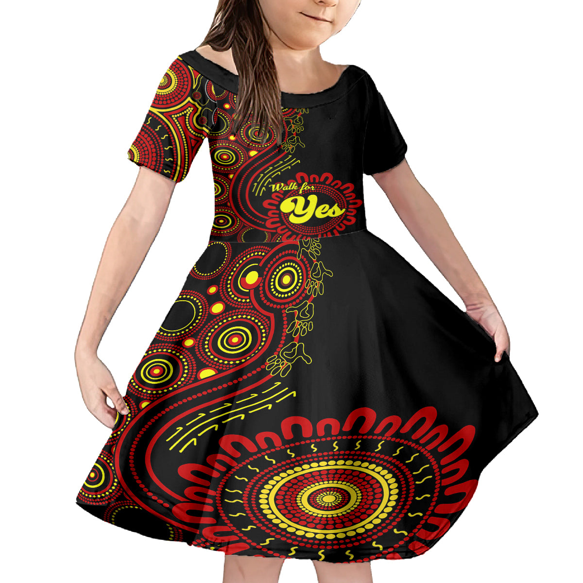 australia-walk-for-yes-kid-short-sleeve-dress-indigenous-voice-2023-aboriginal-red-vibe