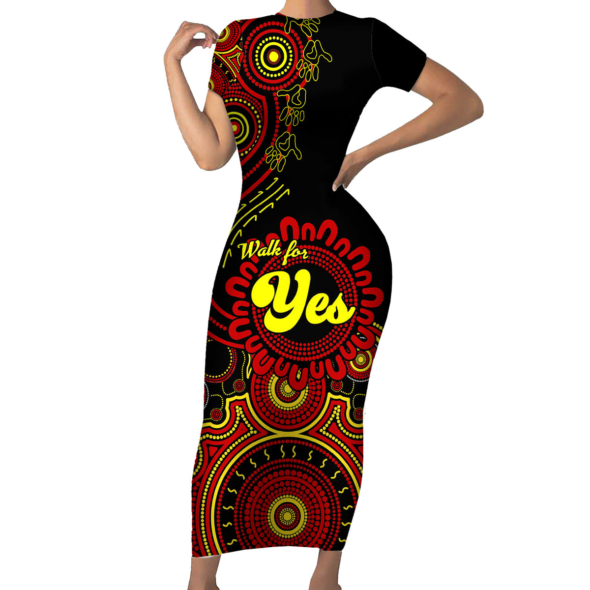 australia-walk-for-yes-short-sleeve-bodycon-dress-indigenous-voice-2023-aboriginal-red-vibe