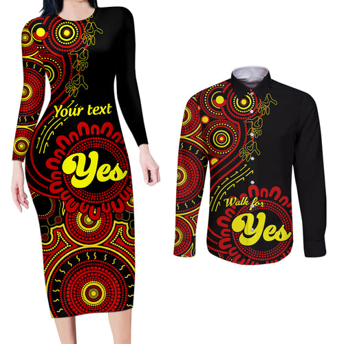 personalised-australia-walk-for-yes-couples-matching-long-sleeve-bodycon-dress-and-long-sleeve-button-shirts-indigenous-voice-2023-aboriginal-red-vibe