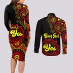 personalised-australia-walk-for-yes-couples-matching-long-sleeve-bodycon-dress-and-long-sleeve-button-shirts-indigenous-voice-2023-aboriginal-red-vibe