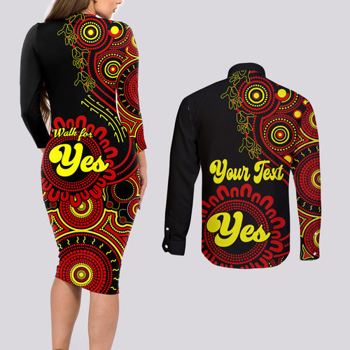 personalised-australia-walk-for-yes-couples-matching-long-sleeve-bodycon-dress-and-long-sleeve-button-shirts-indigenous-voice-2023-aboriginal-red-vibe