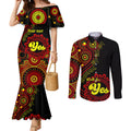 personalised-australia-walk-for-yes-couples-matching-mermaid-dress-and-long-sleeve-button-shirts-indigenous-voice-2023-aboriginal-red-vibe
