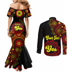 personalised-australia-walk-for-yes-couples-matching-mermaid-dress-and-long-sleeve-button-shirts-indigenous-voice-2023-aboriginal-red-vibe