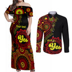 personalised-australia-walk-for-yes-couples-matching-off-shoulder-maxi-dress-and-long-sleeve-button-shirts-indigenous-voice-2023-aboriginal-red-vibe